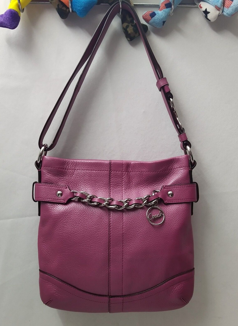 Coach Magenta Leather Zipper Closure Crossbody Shoulder Bag